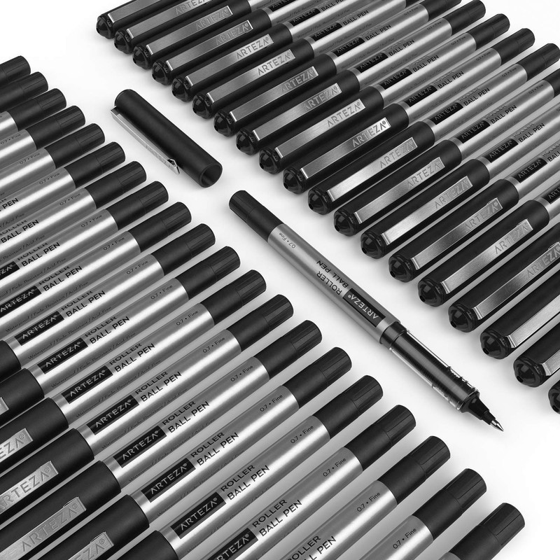ARTEZA Rollerball Pens, Pack of 40, 0.7mm Black Liquid Ink