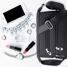 FAVORTALK Crossbody Bag Women Handbags Water Resistant Black Nylon Cross Body Handbags with Adjustable Shoulder Strap and Zipper for Girls Ladies Multi Pocket Messenger Bags for Travel Work - B39118