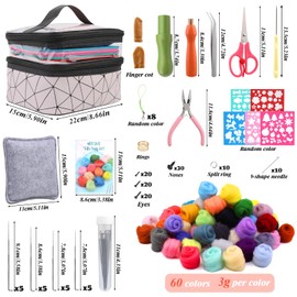 Axmru 215 Pcs Needle Felting Kit Wool Roving 60 Colors Set Basic Felt Tools and Supplies Needle Felting Starter Kit with Foam Mat Felt Molds and Storage Box for DIY Craft