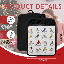 GOOZHO Birds on Branch Pot Holders with Pockets, Gifts for Bird Lovers, Bird Species Oven Pot Holders Heat Resistant Oven Mitts Hot Pads for Kitchen Baking Cooking, Set of 2