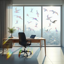 Rainbow Anti Collision Window Decals - Static Clings Stickers for Bird Strikes, Prismatic Non-Adhesive Vinyl Stickers for Glass Windows, Save Birds from Window Strikes (Seagull-30)