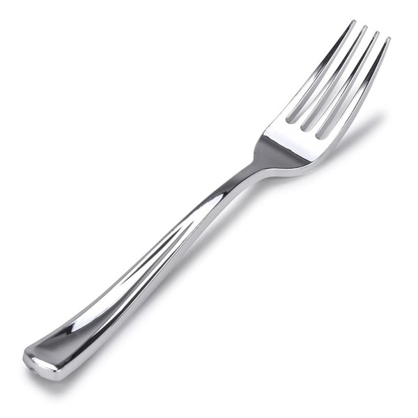 Plastic Silver Forks (75 Pack) - Glossy Silver Cutlery Forks - Disposable Silverware - Heavy Weight Plastic Silver Forks - Durable Plastic Forks for Parties - Stock Your Home