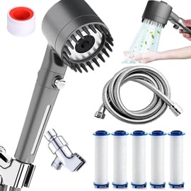 Cowenhey Ion Drops Shower Head, Filtered Shower Head with Massage Silicone Head, 3 Modes High Pressure, with 59” Hose, Bracket and 5 Filters, 1 PTFE Tape