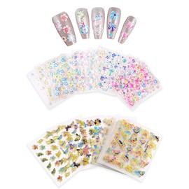 30 Kleine Blumenaufkleber Und 30 Schmetterlingsaufkleber, Farbenfrohe 3D -Nagelaufkleber, Glitzernageldekoration, Wasserdichte Nagelaufkleber.