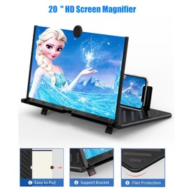 20" Screen Magnifier for Cell Phone -3D HD Magnifying Projector Screen Enlarger for Movies, Videos and Gaming – Foldable Phone Stand Holder with Screen Amplifier–Compatible with All Phones (Black-20)