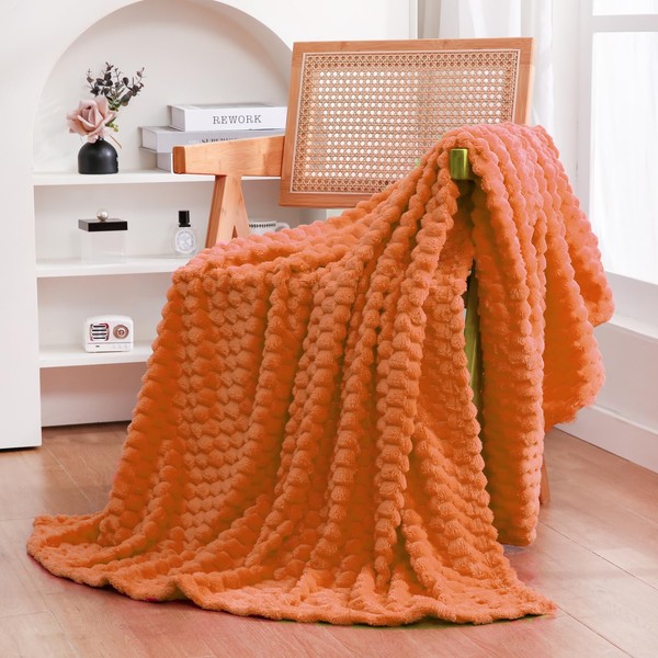 Puncuntex Burnt Orange Throw Blanket 50"×60" inches Fuzzy 3D Jacquard
