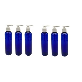 Natural Farms 6 Pack - 8 oz – Empty Squeeze Plastic Bottle - Cosmo Blue with White Pump - for Essential Oils, Perfumes, Cleaning Products