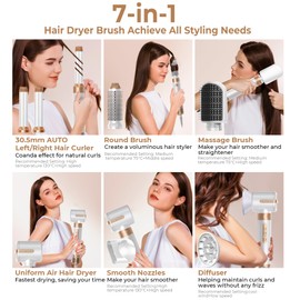 7 in ONE Hair Dryer Brush, Powerful Blow Dryer Brush with Auto- Wrap Curler, Detachable Fast Drying, Volumizing, Curling, Straightening, Ionic Hair Dryer with Diffuser, Hair Styling Tools 100-120V