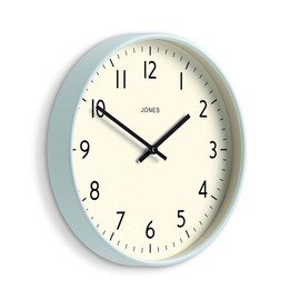 JONES CLOCKS® Studio Wall Clock | Modern Round Style | 12 inch | Pale Blue | Easy to Read Numbers | Versatile Design for Kitchen, Living Room or Office