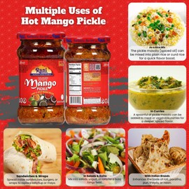 Rani Mango Pickle HOT (Achar, Spicy Indian Relish) 10.5oz (300g) Glass Jar ~ Vegan | Gluten Free | NON-GMO | No Colors | Popular Indian Condiment, Indian Origin