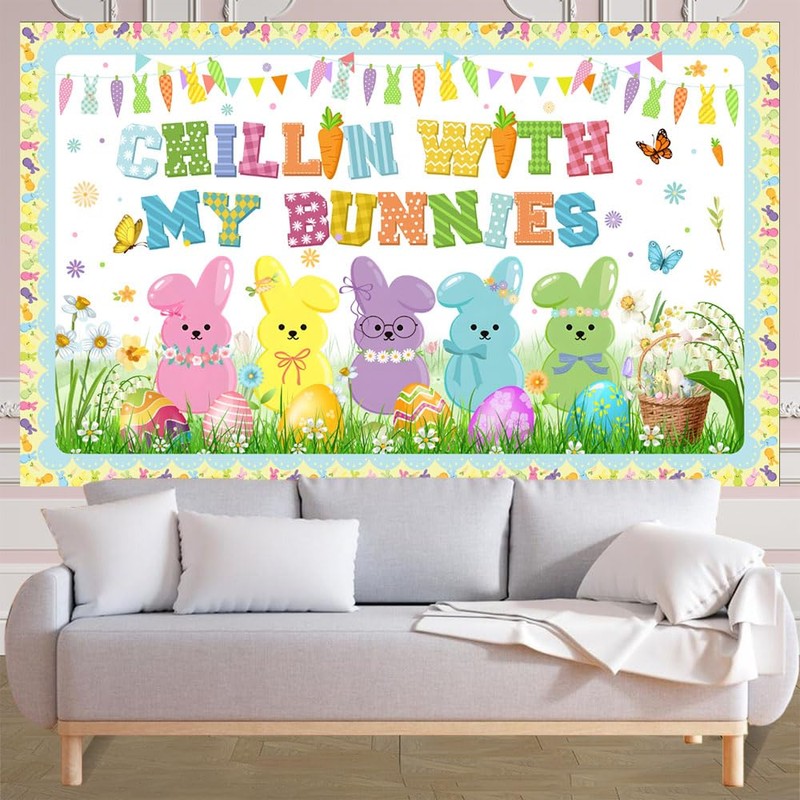 AIBIIN Easter Backdrop Spring Bunny Chillin Banner Happy Easter Party