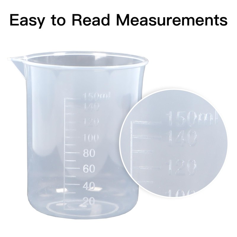 5 Pack Plastic Measuring Jugs, Transparent Lab Graduated Beakers, Heat