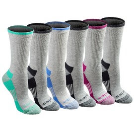 Dickies Women's Dritech Advanced Moisture Wicking Crew Socks (6/12 Pairs), Grey Assorted (6 Pairs), Shoe Size: 4-6