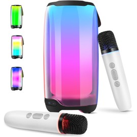 Karaoke Machine System/Portable Speaker/Music Player/Party Lighting, Karaoke Machine Equipped with 6 LED Light Modes Speaker and 2 TWS Microphones, Via Bluetooth, TF Card,and USB Connections for Party