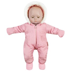 Rakki Dolli Doll Clothes Winter Romper Hooded Romper Outfit Snowsuit Warm Faux Fur Jumpsuit Fits 16" American Girl Doll (Pink Romper with Socks) 007