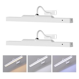 Cordless White Picture Lights for Wall Artworks - Wireless Remote, 3 Modes Dimmable 350LM Above Frame Lighting, 5000mAh Rechargeable Battery Wall Mount for Photo, Gallery,Paintings,Dartboard(2-Pack)