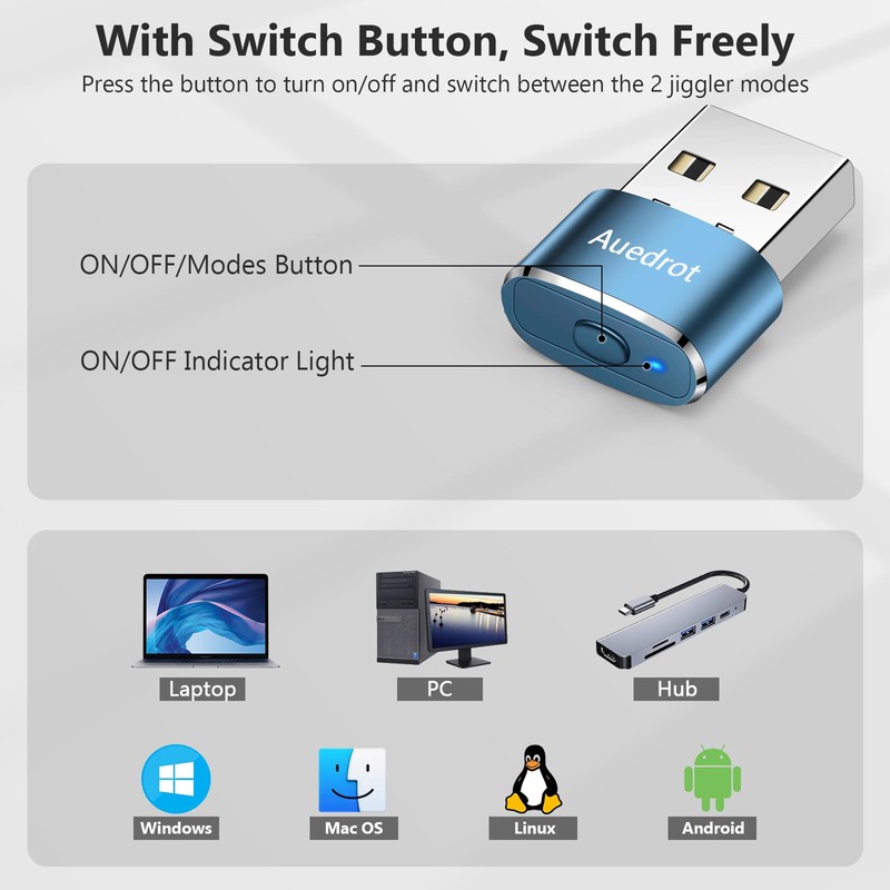 Audedrot Undetectable Mouse Jiggler with Switch Button, Automatic Mouse Wiggler