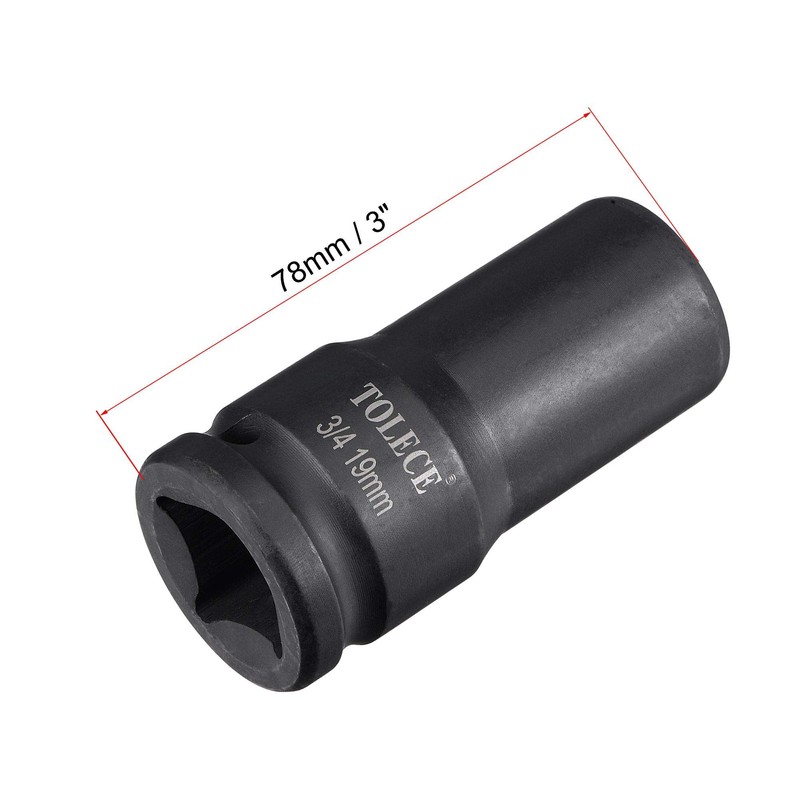 sourcing map 3/4-Inch Drive 19mm 12-Point Deep Impact Socket, CR-MO