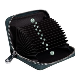 Meowoo Credit Card Holder RFID Blocking Genuine Leather Mini Credit Card Wallet Purse with Zipper for Women Men(Dark Green)