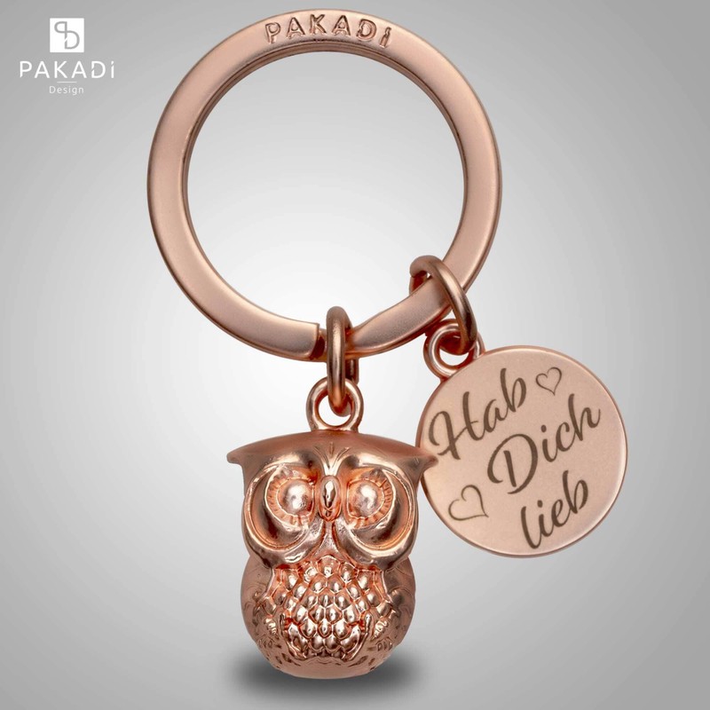 PAKADI Berta Owl Keyring, Rose gold matt, S, Keyring