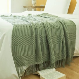 Blagic Knitted Throw Blanket for Couch, Bed and Sofa. Super Soft Blanket with Tassels, Sage Green Throw Blanket, 50 x 60 Inches Lightweight & Cosy Home Decor