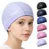 COOLMATE Fabric Swim Cap for Kid 6-14, Silicone Waterproof Layer,