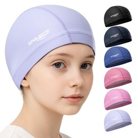 COOLMATE Fabric Swim Cap for Kid 6-14, Silicone Waterproof Layer, Cloth Swim Cap for Boy, Girl, Lightweight and Comfortable, Perfect for Pool, Beach, Lap Swimming (Light Purple, XS)