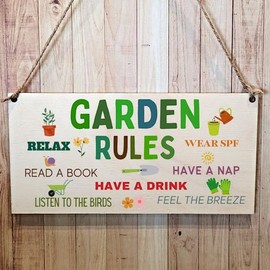 Second Ave Funny Garden Rules Wooden Hanging Gift Rectangle Garden Sign Plaque