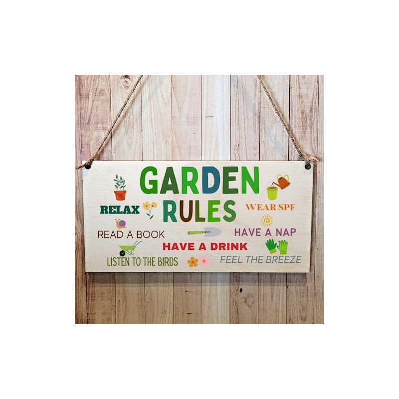 Second Ave Funny Garden Rules Wooden Hanging Gift Rectangle Garden