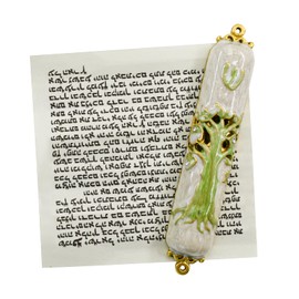MrMrKura Mezuzah with Scroll for Door, Enamel&Zinc Alloy Blessing Mezuzah for Door, Colored Painted Mezuzah Case Mezuzha Scroll Kosher for Jewish Gifts/Jewish Decor, Christmas, Easter (Green)