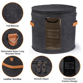 AZHCHKE Large Hat Storage Box for Women & Men, Travel Hat Box with Lid Foldable Round Cowboy Hat Organizer Box Carrying & Storing Various Types of Hats, 19" D x 17" H