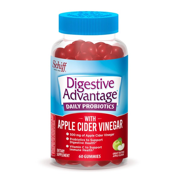 Digestive Advantage Probiotic Gummies with Apple Cider Vinegar for Digestive Health, Daily Probiotics with ACV for Women & Men, Supports Digestive & Immune Health, 60ct Apple Flavor