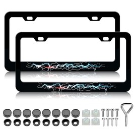 Colorful Lightning License Plate Frames - 2 Pack Funny Thunder License Plate Holder, Stainless Steel Rust-Proof Waterproof Car Decorative Tag Frame with Screws Fasteners Caps