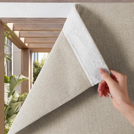 NICETOWN 100% Blackout Linen Outdoor Curtains for Patio, Waterproof & Windproof Gazebo Curtains Sticky-Back Top & Back Tab Bottom, Sun Shades with 2 Straps & Rope, W52 xL84, Natural, 2 Panels