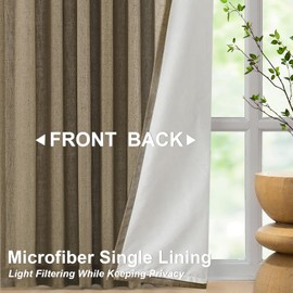 Vision Home Brown Pinch Pleated Light Filtering Curtains with Microfiber Liner 90 inch Linen Blended Textured Privacy Drapes for Living Room Bedroom Back Tabs with Hooks 2 Panels 40" Wx90 L