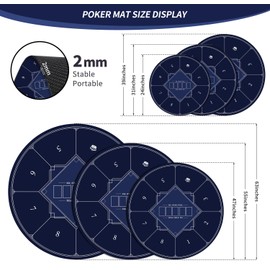 nuveti 24/31/47/55 inch Round Poker Mat for Texas Holdem | Portable Poker Table Top with Art Deco Layout Print 8 Player Game Layout Mat to Play Cards, Poker Games, Blackjack, Casino