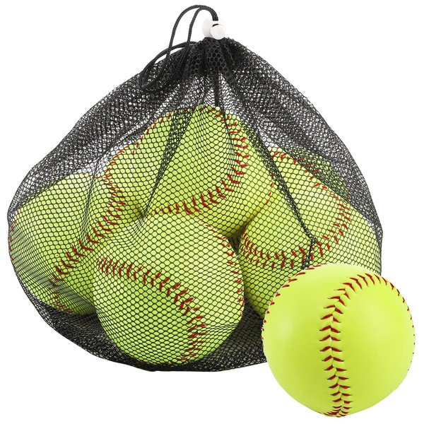 Tebery 6 Pack Yellow Sports Practice Softballs, 12-Inch Official Size and Weight Slowpitch, Unmarked & Leather Covered Training Ball for Games, Practice and Training (Yellow)