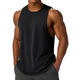 MAGCOMSEN Men's Tank Top Sleeveless Bodybuilding Muscle Shirts Gym Workout Tanks Shirt Moisture Wicking Lightweight Cut Off T Shirt Black XL