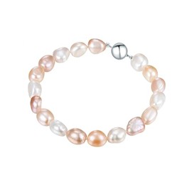 Valero Pearls Women's Pearl Bracelet 925 Sterling Silver with Baroque Freshwater Cultured Pearls 7.5-8.5 mm Multicoloured Light with Magnetic Clasp