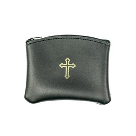 Intercession Genuine Leather Rosary Pouch, Keepsake for Catholic Prayer Rosary Beads (Cross - 3in x 4in)