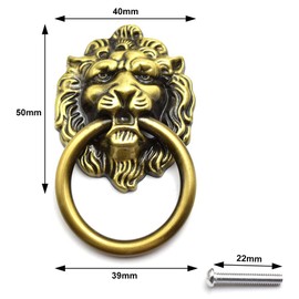 Aifeier ET Antique Bronze Lion Head Knob Pull Handle 2.64 X 1.57 Inch Zinc Alloy Drawer Pull Ring for Cabinet, Dresser and Door (2 Pack)