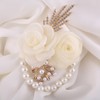 TIARTF Bridal Wrist Corsage with White Roses, Pearl Beads and
