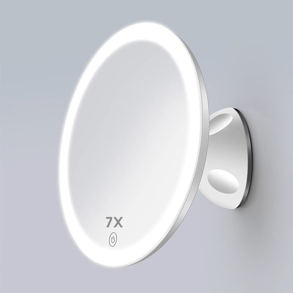 TOUCHBeauty Cosmetic Mirror LED Illuminated with 7x Magnification, Dimmable Makeup Mirror with Lighting, Strong Suction Cup, 360° Swivelling Magnifying Mirror, Shaving Mirror, Rechargeable TB-1779