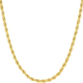 metaltree98 Stainless Steel Gold Plated 3mm Twist Rope Chain 16 Inch Necklaces for Mens Women (3 mm 16 inch, Gold Tone)