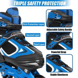 Nattork Blade Roller Skates for Boys with Light Up Wheel,Adjustable Inline Skates for Ages 6-12 6 7 8 9 Kids Childrens Outdoor & Indoor, Beginners Blue