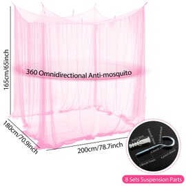 Mosquito Net Bed Travel, Mosquito Net Double Bed and Single, Single Door Hanging Bed Net with 8 Hanging Rings, Mosquito Net Bed Curtain, Bed Canopy Fine Mesh for Home and Camping, Pink, 200 x 180 x