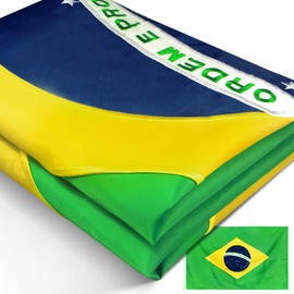 Anley EverStrong Series Embroidered Brazil Flag 3x5 Feet - Embroidery & Heavy Duty Canvas Header - 4 Rows of Lock Stitching - Brazilian National Flags with Brass Grommets 3 X 5 Ft