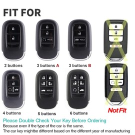 ontto Car key cover fit for Honda Civic Accord HRV CRV ZR-V BR-V Pilot VEZEL Passport 2022+ 2023 2024 handmade leather key case holder keyring keychain Smart Key Shell Accessories 5 buttons Black