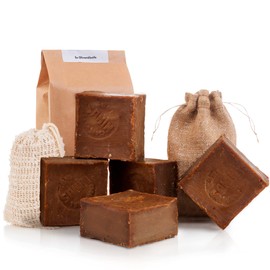 Aleppo soap 6x approx. 150 g Olive Oil & Laurel Oil + Sisal Soap Bag + Blue Soap Bag - Hair Soap, No Chemical Additives, Handmade in accordance with Old Recipe. blue