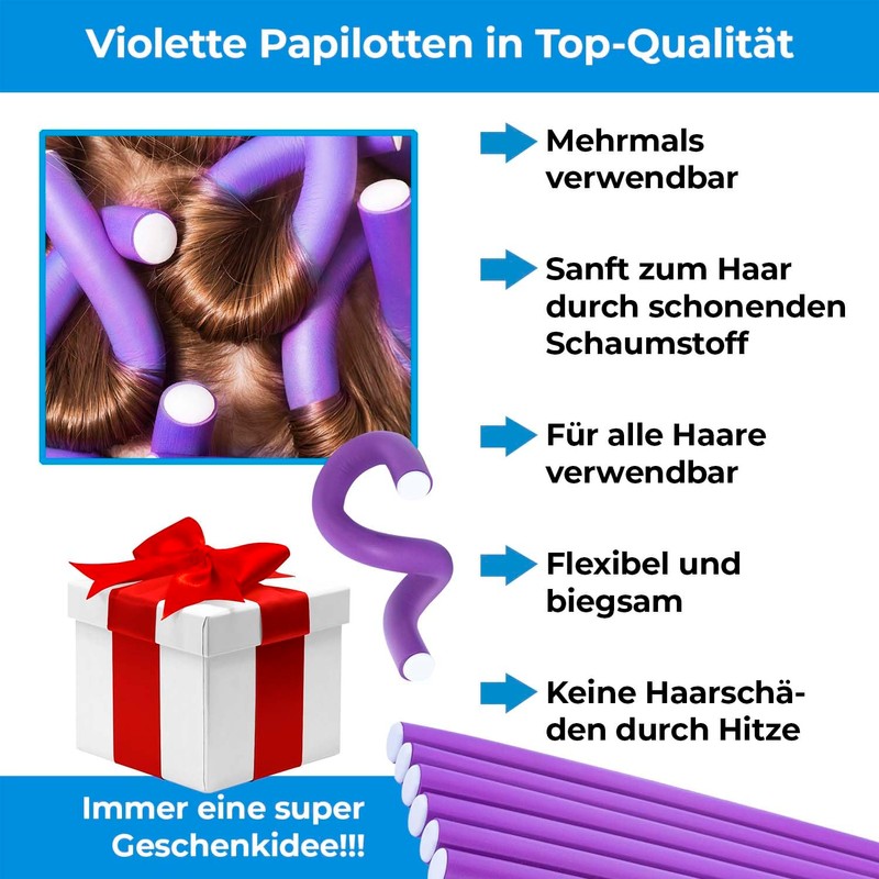 Papilotten Flexible Curlers, Large Hair Curlers, Diameter 16 mm, Length 250 mm